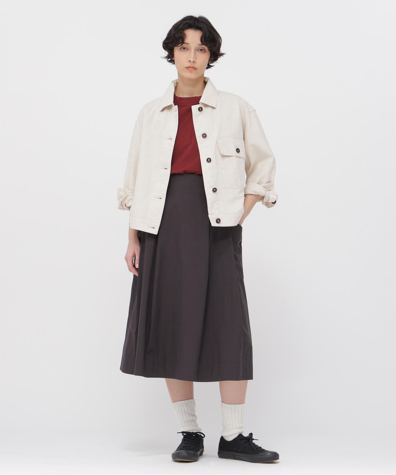 WASHED COTTON POPLIN SKIRT