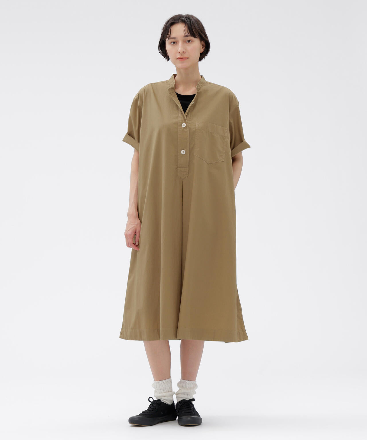 GARMENT DYED COTTON POPLIN DRESS