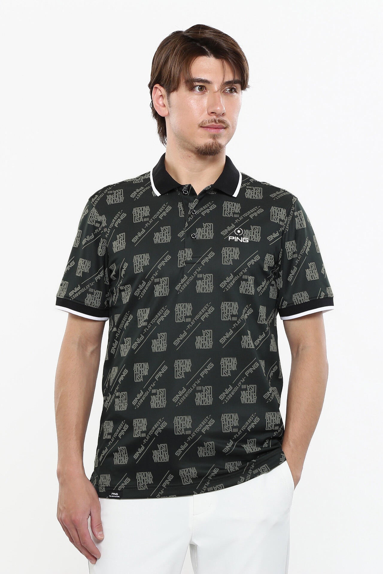 【PING APPAREL】バイアスロゴジャガード 半袖ポロシャツ <PERFORMANCE> (MENS)