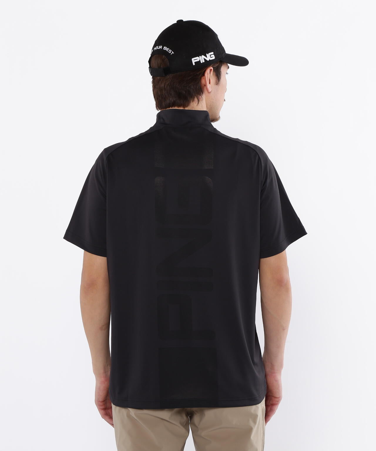 【PING APPAREL】メッシュパネルジャガード半袖ハイネックカットソー <PERFORMANCE> (MENS)