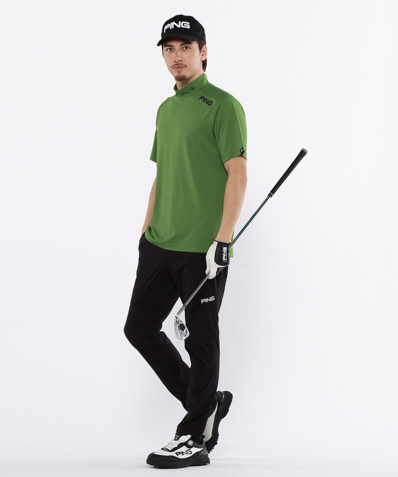 【PING APPAREL】メッシュパネルジャガード半袖ハイネックカットソー <PERFORMANCE> (MENS)