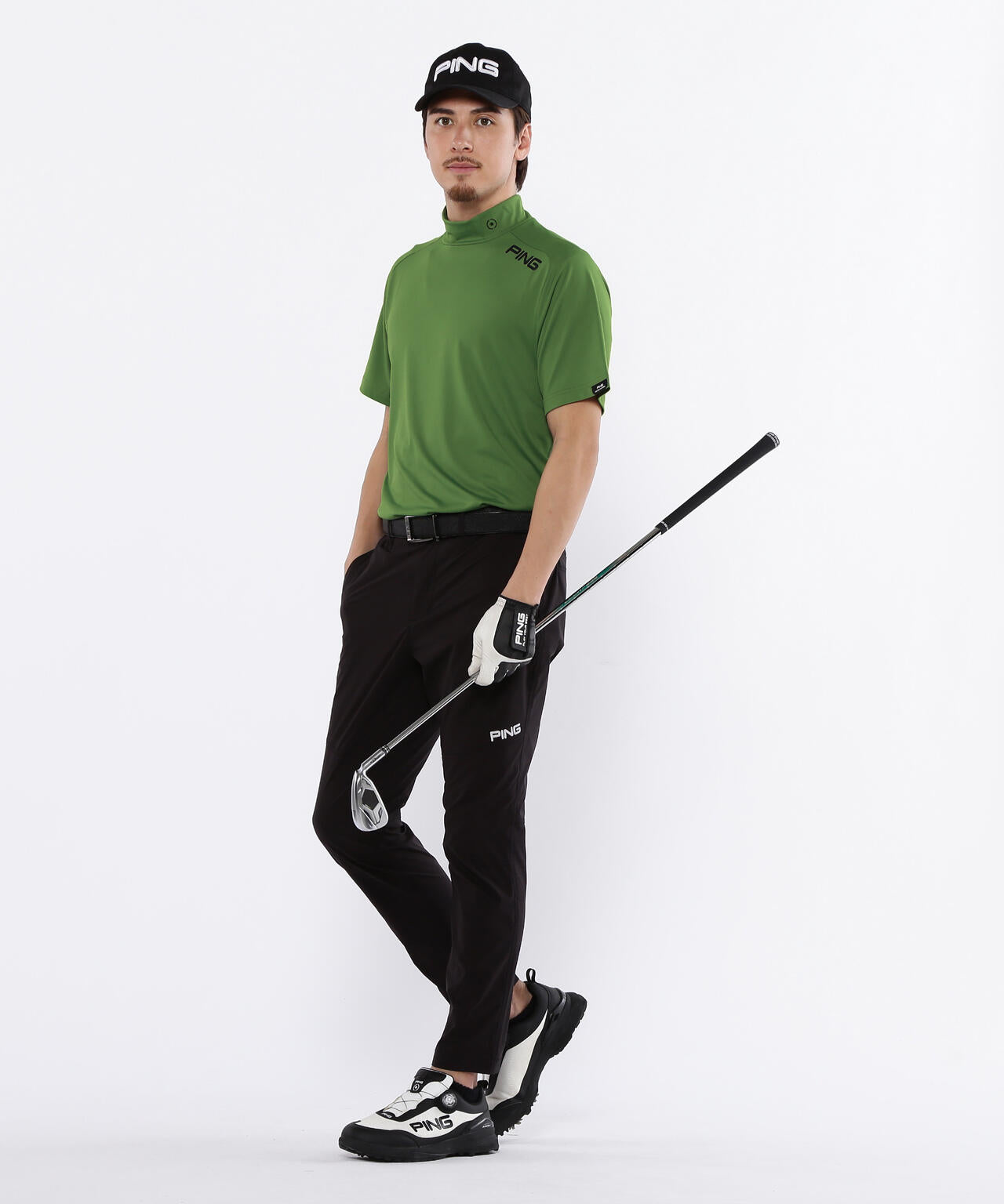 【PING APPAREL】メッシュパネルジャガード半袖ハイネックカットソー <PERFORMANCE> (MENS)