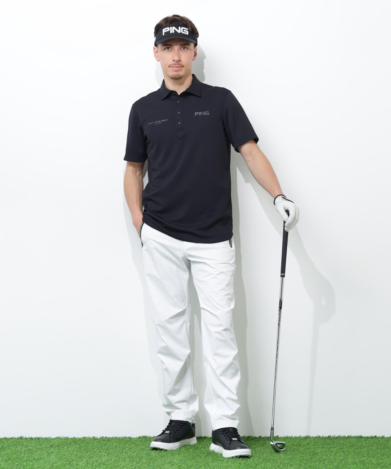 【PING APPAREL】アセイヤーン裏ワッフル半袖ポロシャツ <PERFORMANCE> (MENS)
