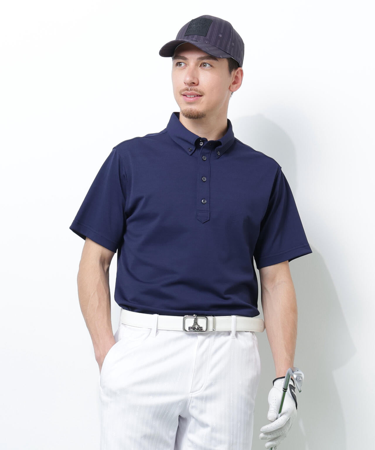 【PING APPAREL】Mr.PINGエンボスカノコ レイブロック半袖ボタンダウンシャツ <NAITVE> (MENS)