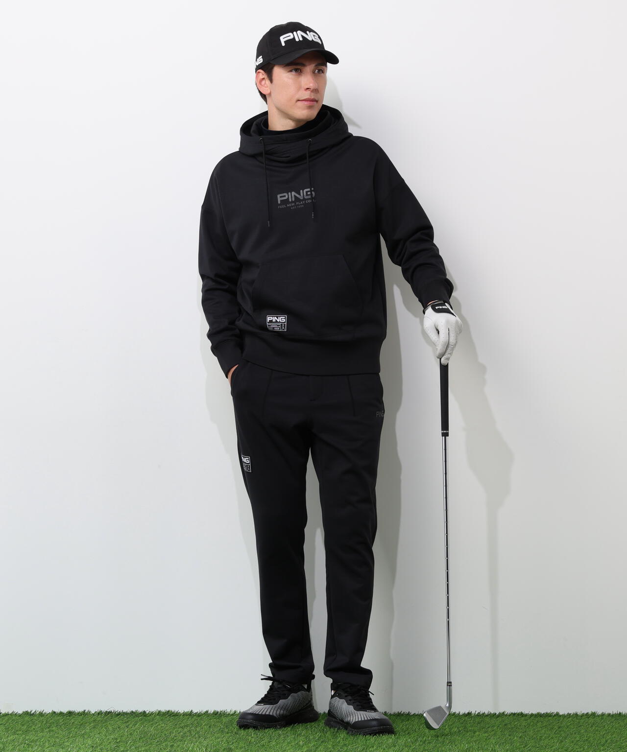 【PING APPAREL】全方向ストレッチ 接結裏メッシュスウェットフーディプルオーバー <GOLD> (MENS)