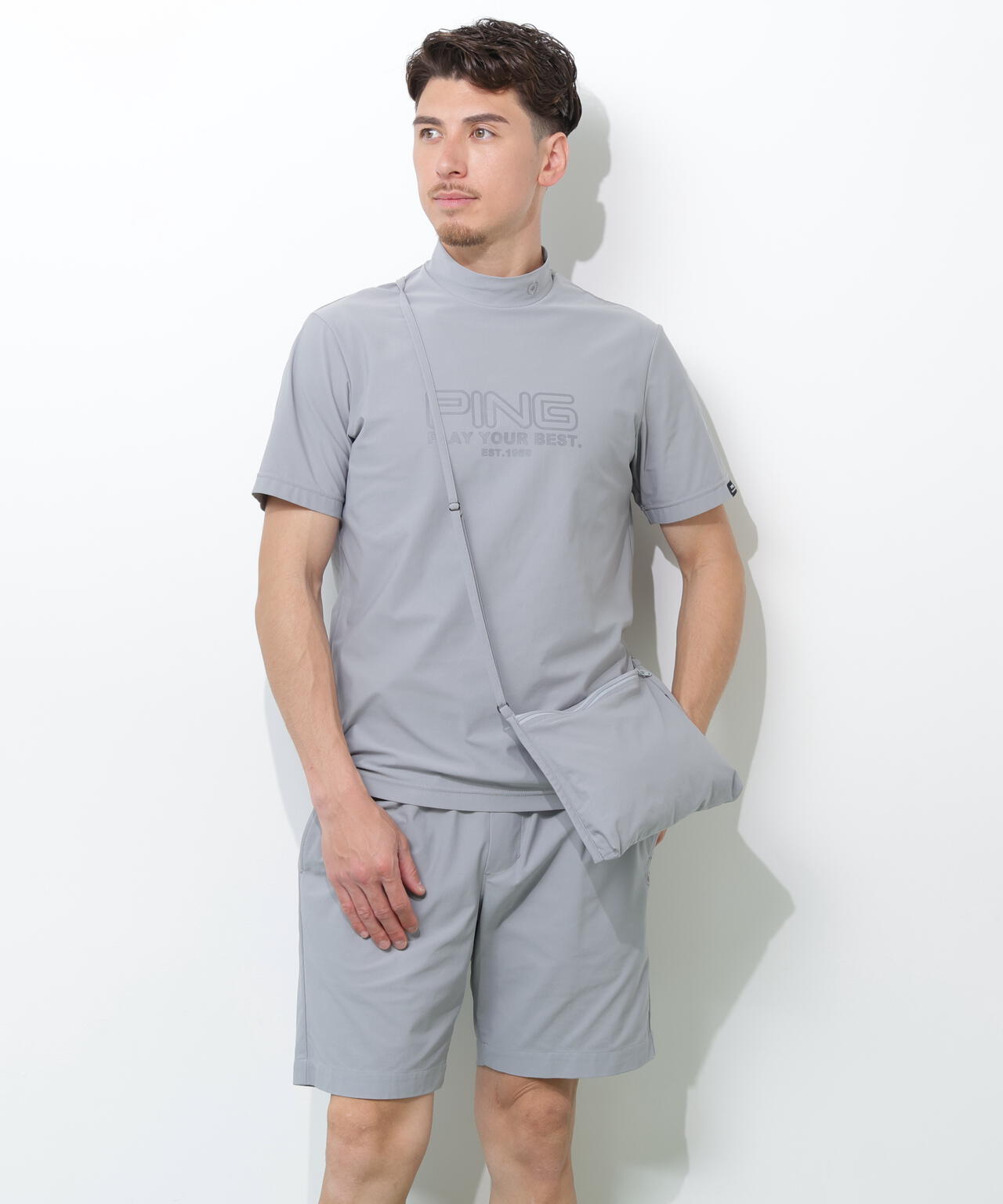 【PING APPAREL】全方向ストレッチドットメッシュ半袖ハイネックシャツ×ショートパンツ <PERFORMANCE> (MENS)