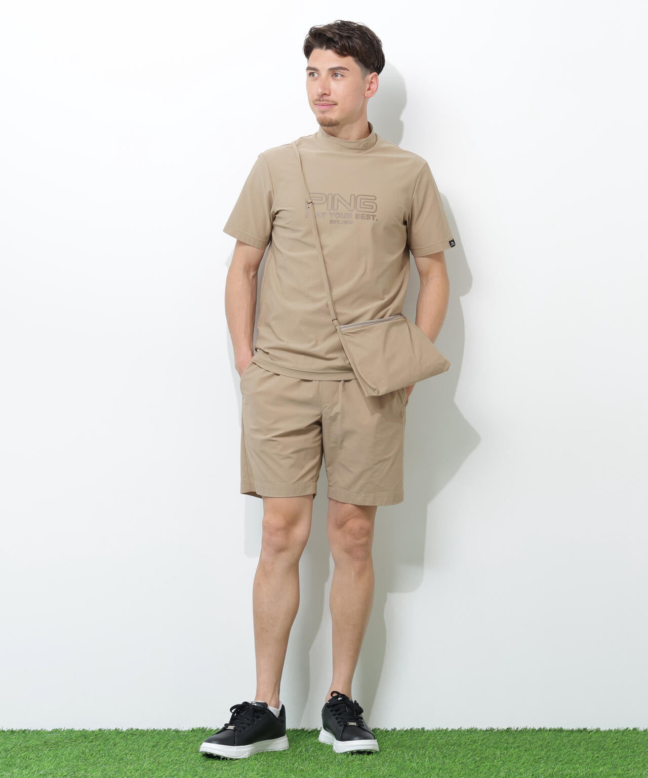 【PING APPAREL】全方向ストレッチドットメッシュ半袖ハイネックシャツ×ショートパンツ <PERFORMANCE> (MENS)