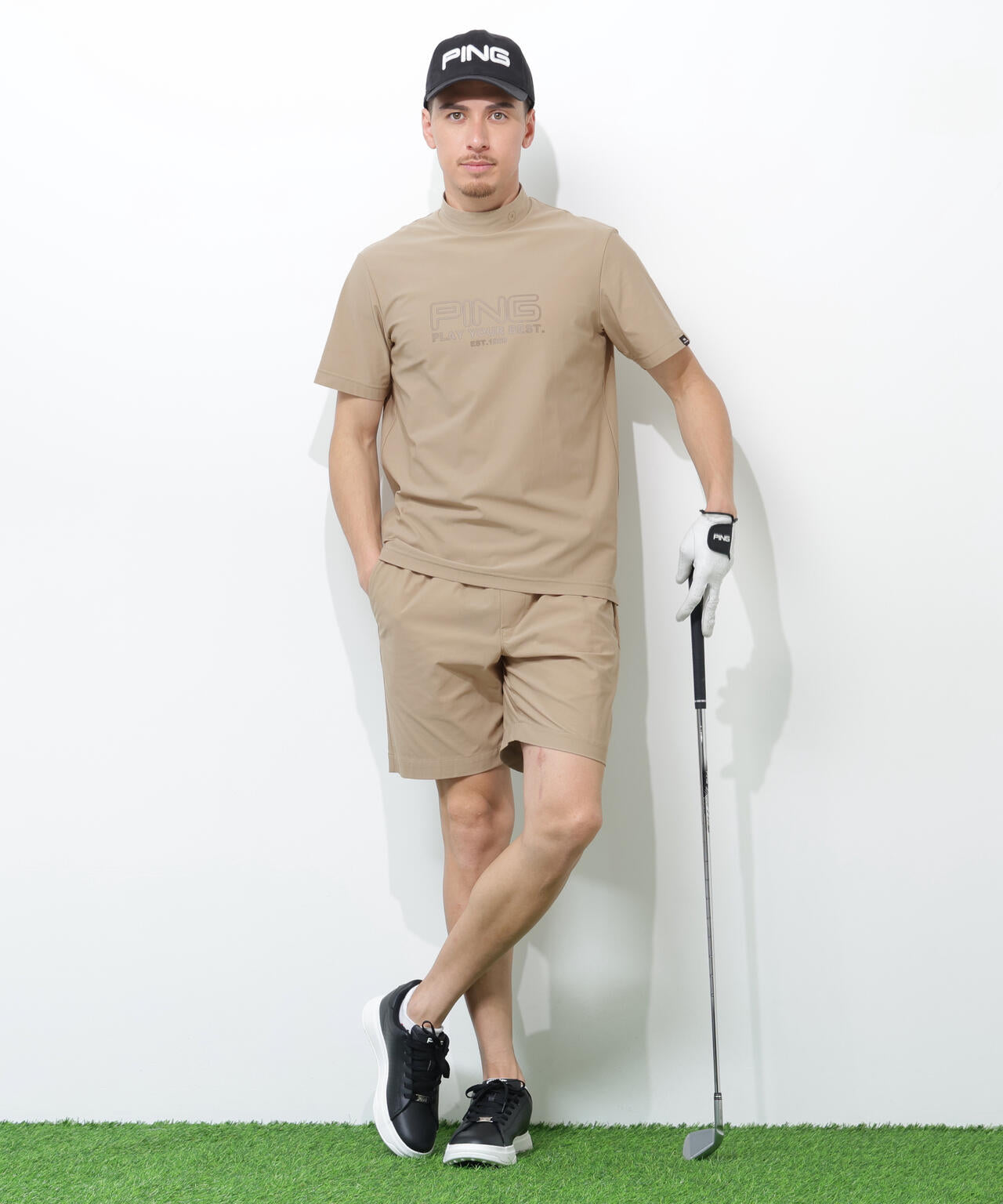 【PING APPAREL】全方向ストレッチドットメッシュ半袖ハイネックシャツ×ショートパンツ <PERFORMANCE> (MENS)