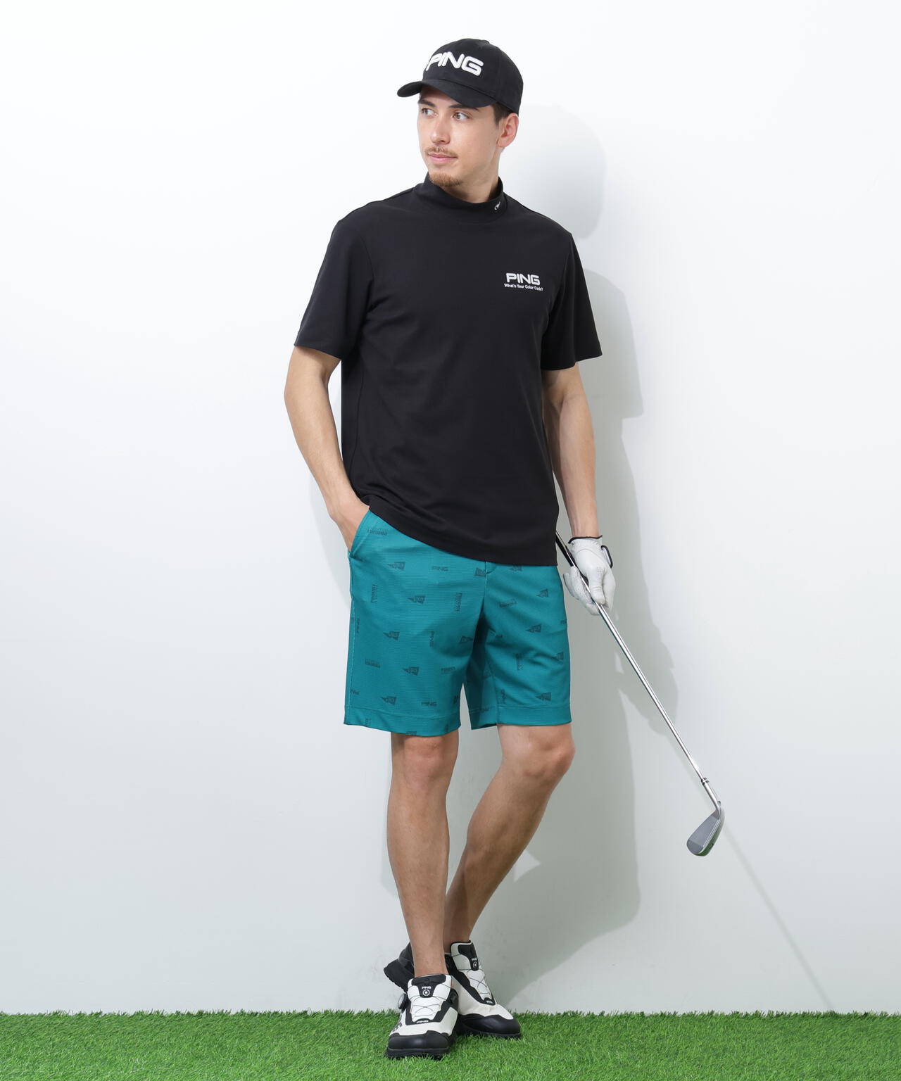 【PING APPAREL】【10カラーシリーズ】PEカノコ半袖ハイネックシャツ <NATIVE> (MENS)