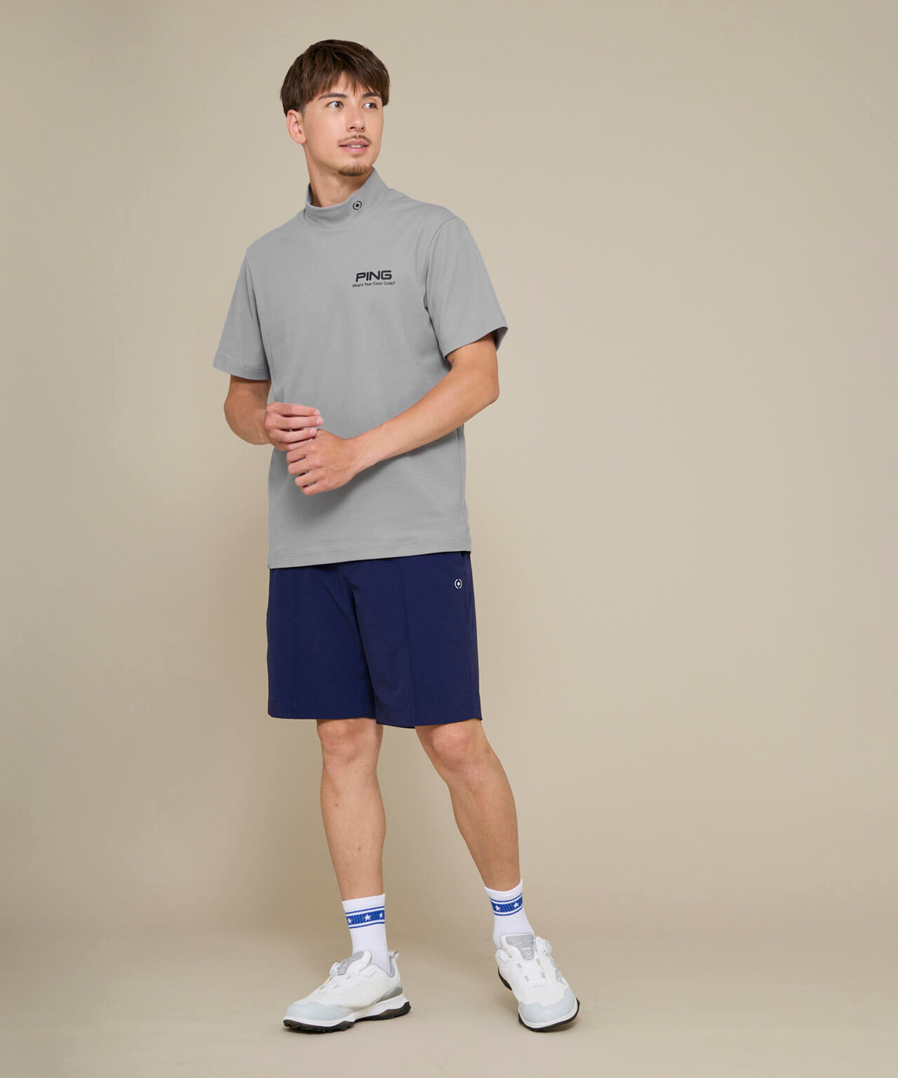 【PING APPAREL】【10カラーシリーズ】PEカノコ半袖ハイネックシャツ <NATIVE> (MENS)