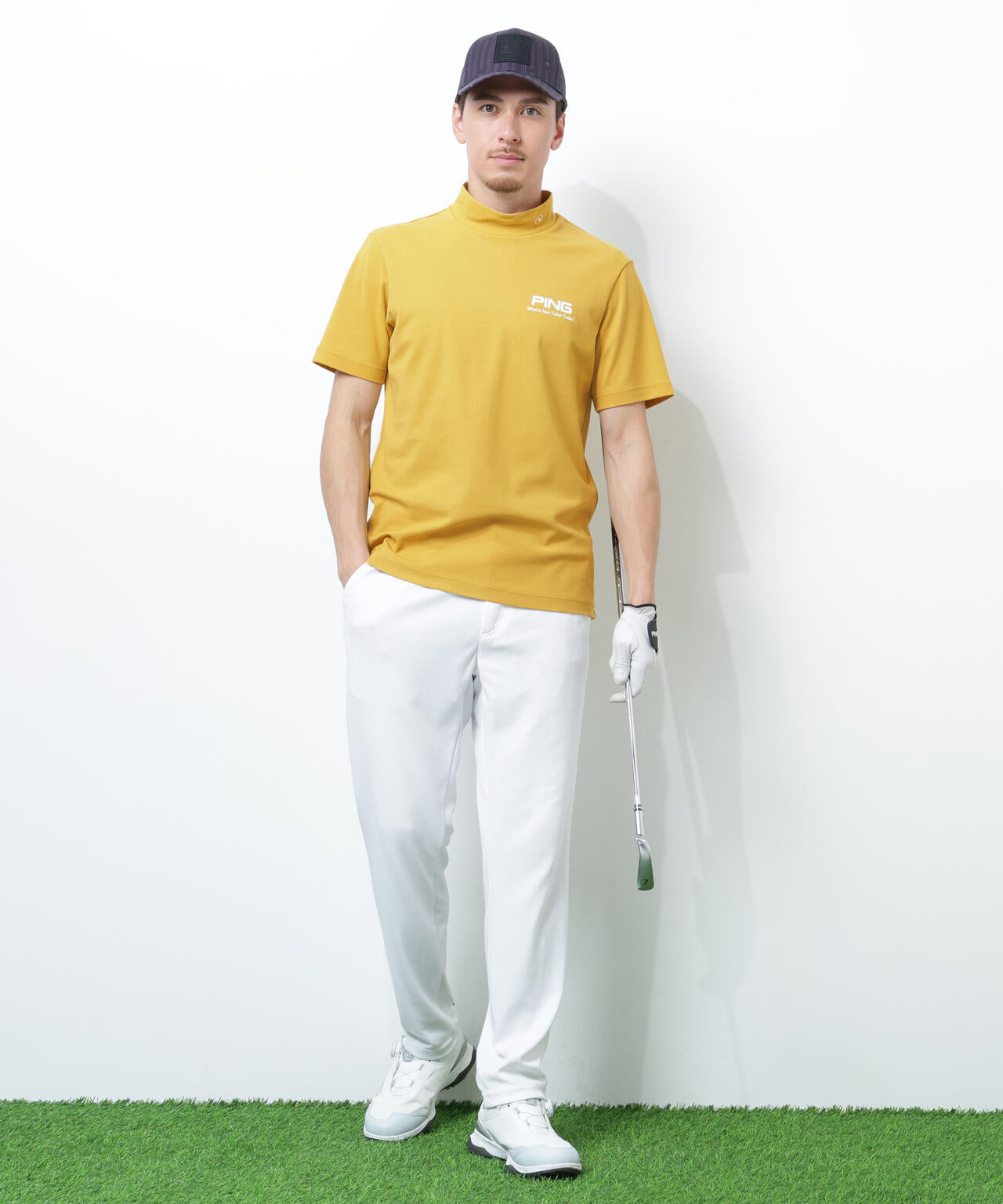【PING APPAREL】【10カラーシリーズ】PEカノコ半袖ハイネックシャツ <NATIVE> (MENS)