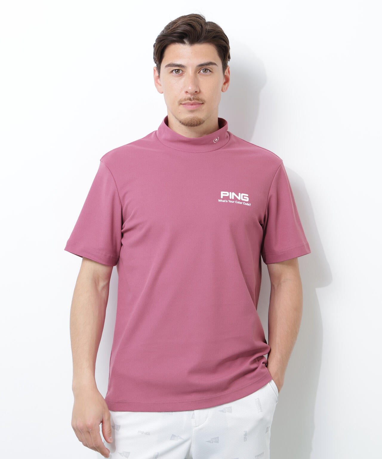 【PING APPAREL】【10カラーシリーズ】PEカノコ半袖ハイネックシャツ <NATIVE> (MENS)