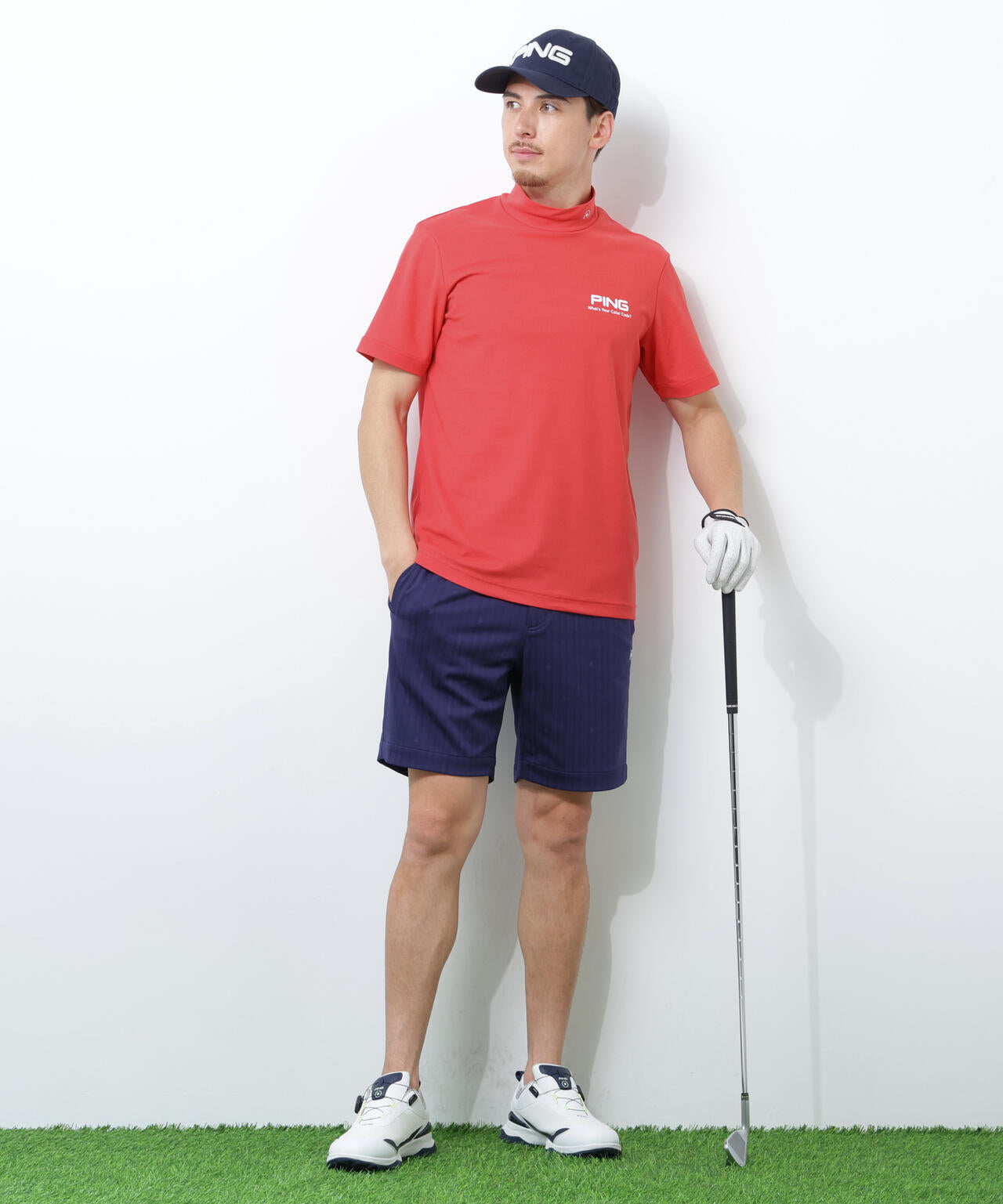 【PING APPAREL】【10カラーシリーズ】PEカノコ半袖ハイネックシャツ <NATIVE> (MENS)