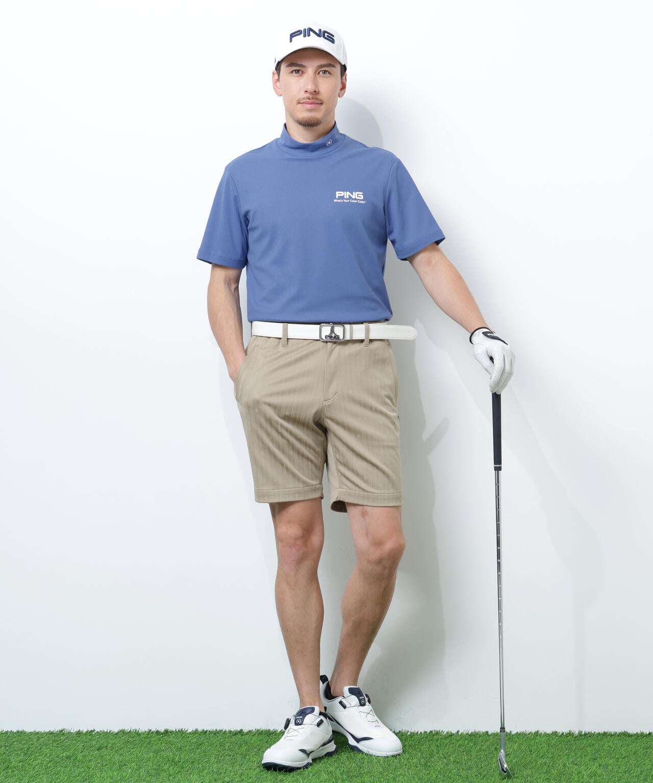 【PING APPAREL】【10カラーシリーズ】PEカノコ半袖ハイネックシャツ <NATIVE> (MENS)