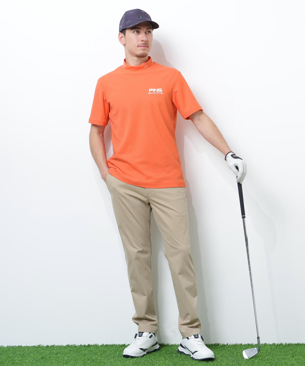 【PING APPAREL】【10カラーシリーズ】PEカノコ半袖ハイネックシャツ <NATIVE> (MENS)