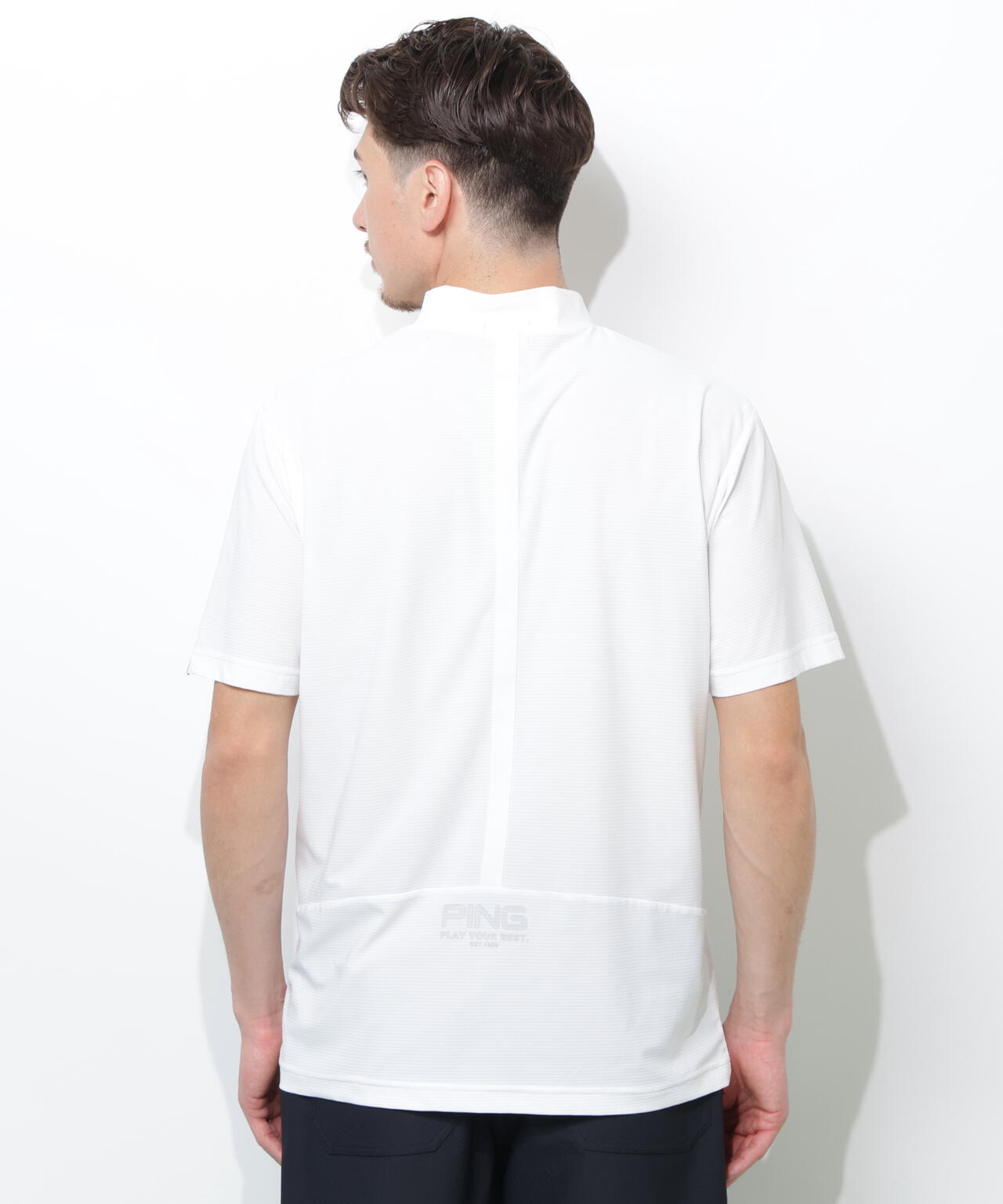 【PING APPAREL】シングルメッシュ レイブロック半袖ハイネックシャツ <PERFORMANCE> (MENS)