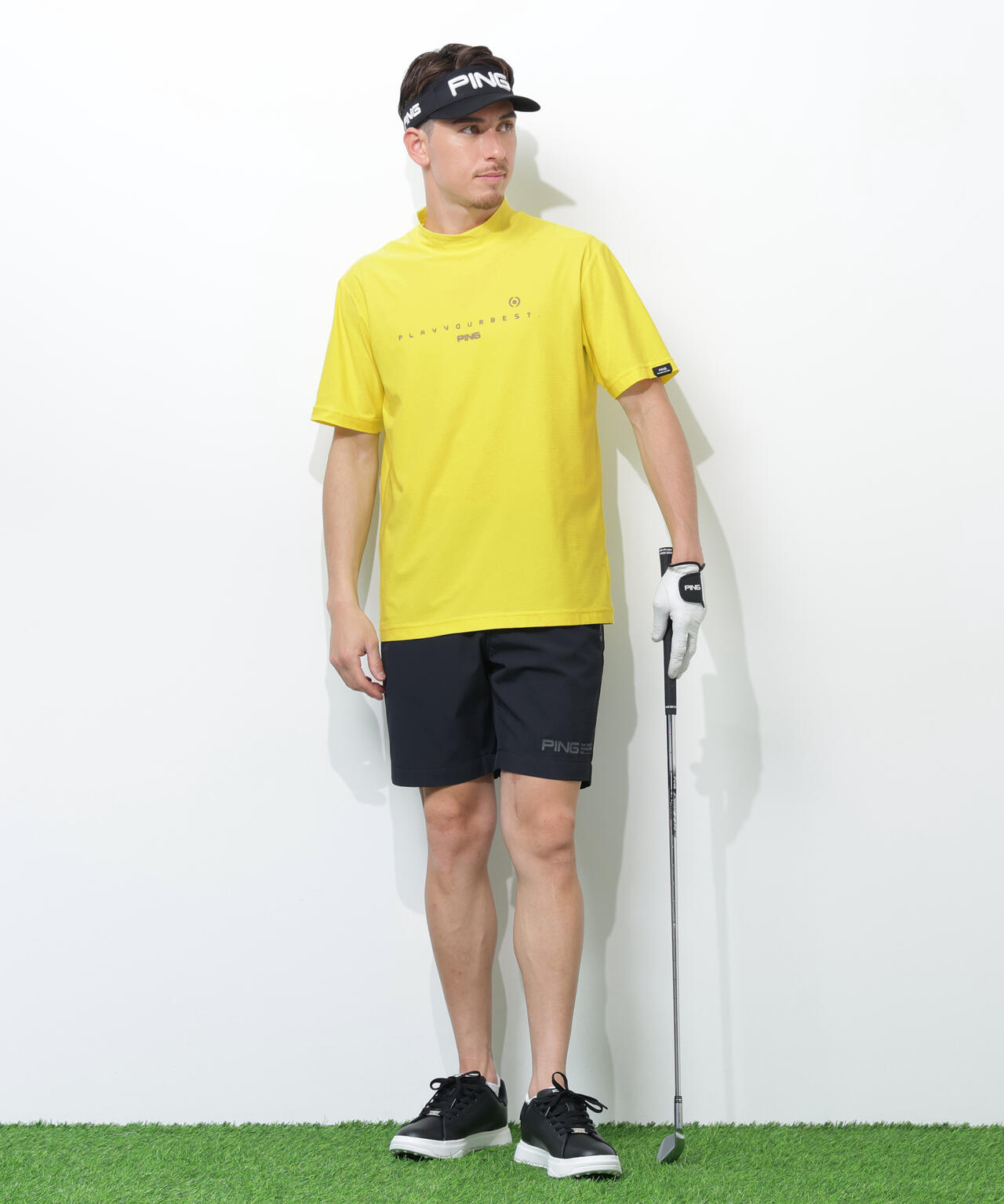 【PING APPAREL】シングルメッシュ レイブロック半袖ハイネックシャツ <PERFORMANCE> (MENS)