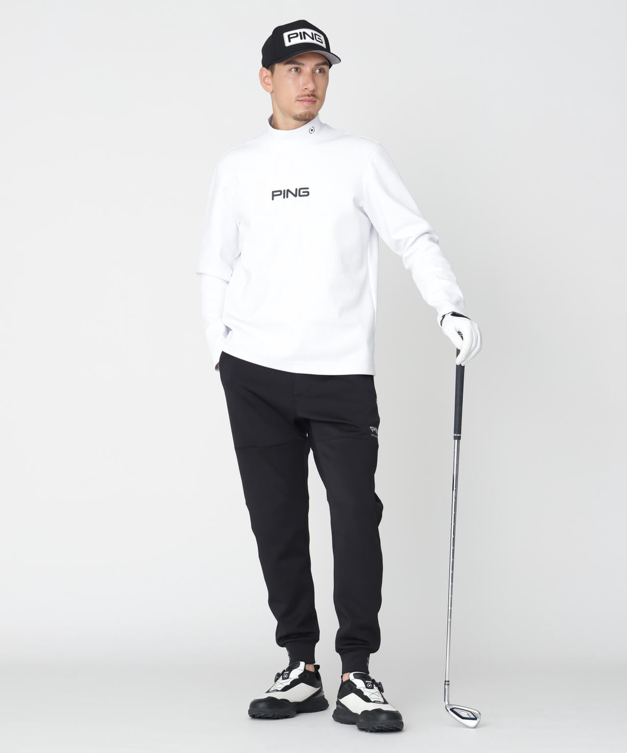【PING APPAREL】ANSERプリントストレッチダンボール長袖ハイネックシャツ (MENS)