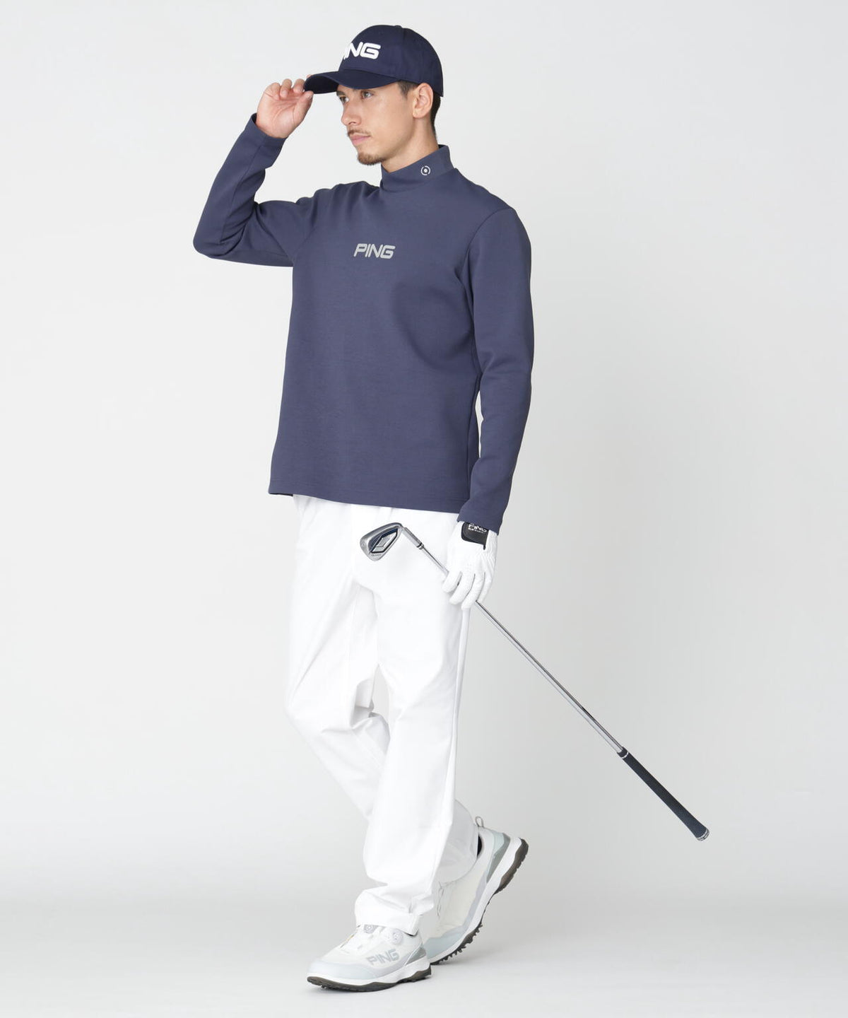【PING APPAREL】ANSERプリントストレッチダンボール長袖ハイネックシャツ (MENS)