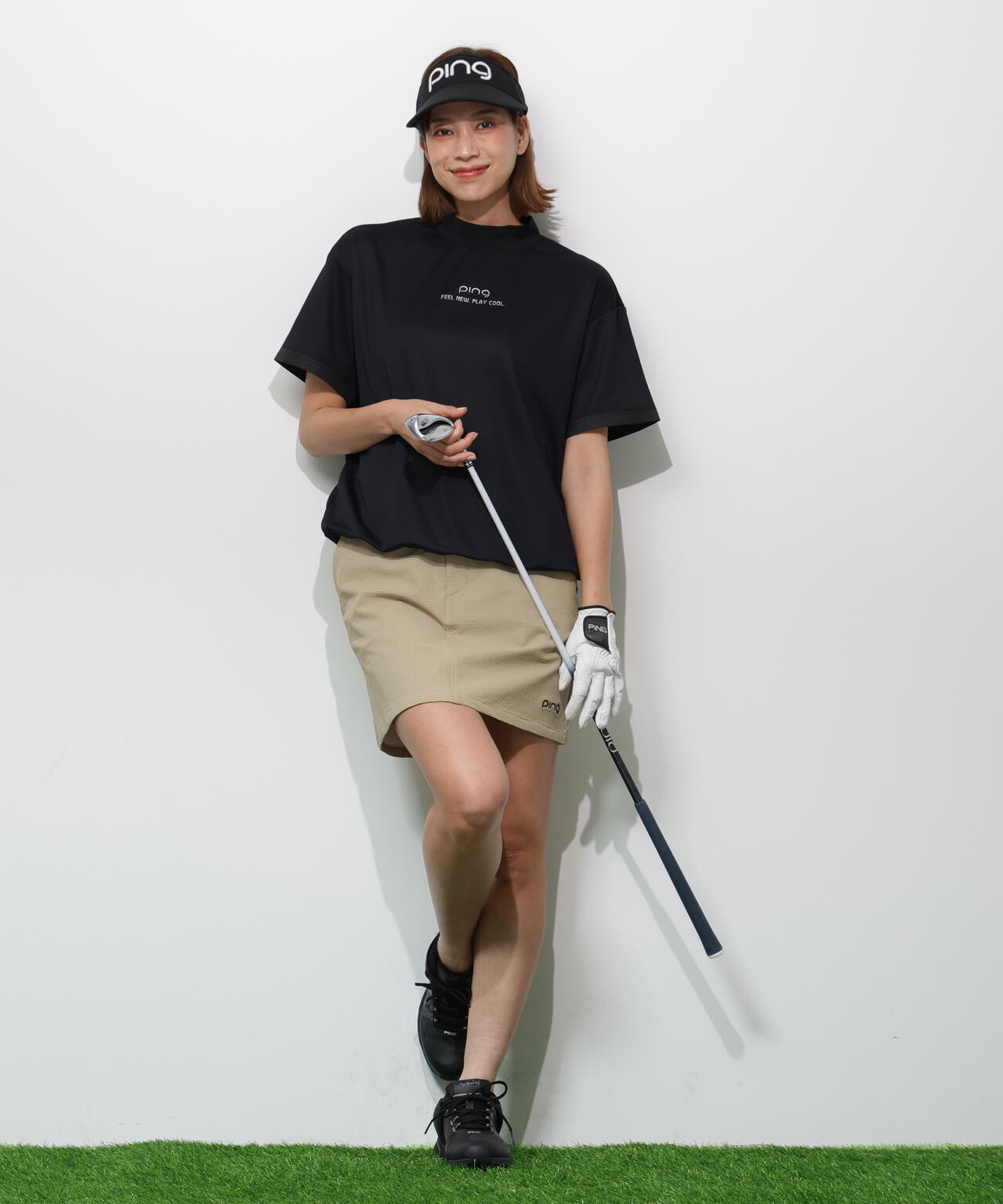 【PING APPAREL】サンベール×クールフローカノコ半袖ハイネックシャツ <GOLD> (LADIES)