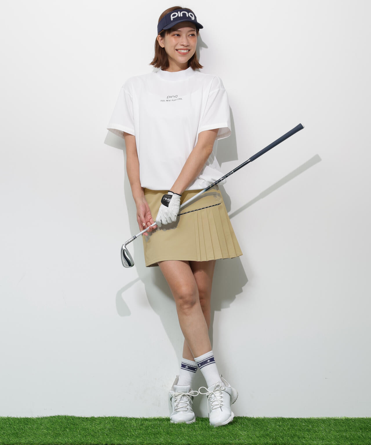 【PING APPAREL】サンベール×クールフローカノコ半袖ハイネックシャツ <GOLD> (LADIES)