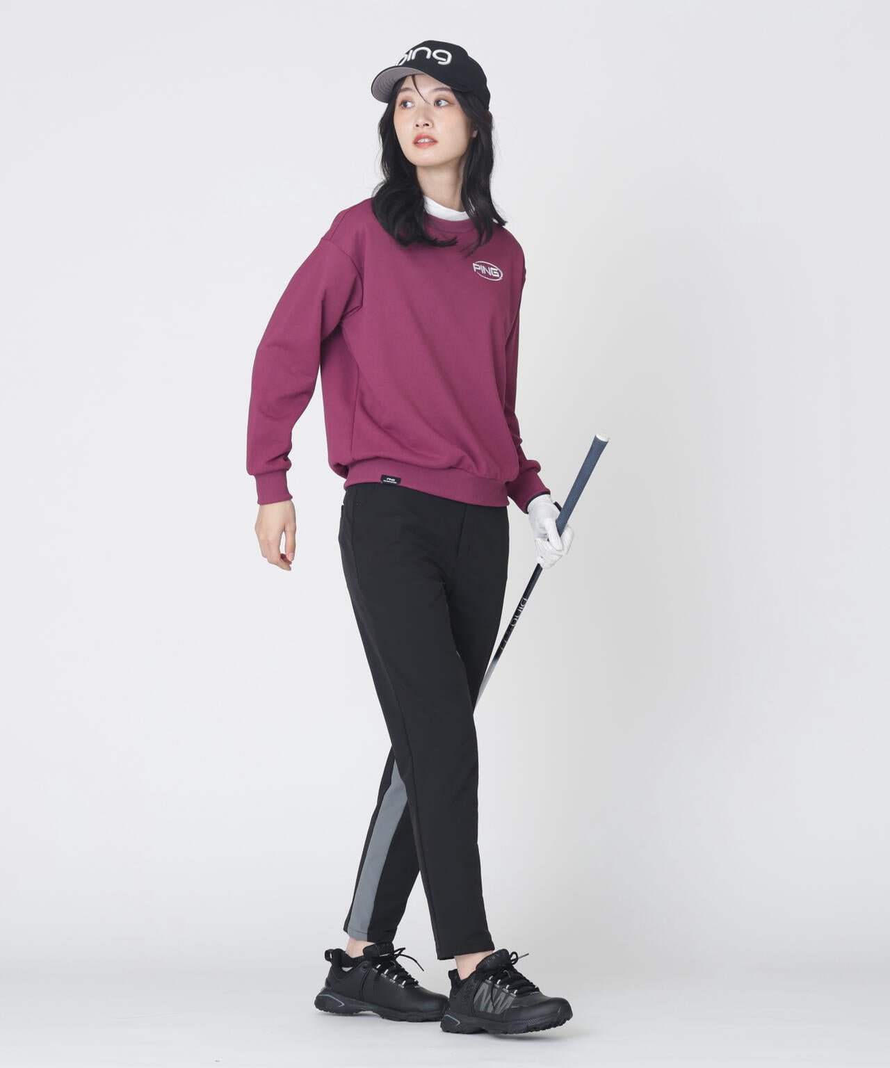 【PING APPAREL】全方向ストレッチ二重織 フィット&ストレッチ配色テーパードパンツ (LADIES)