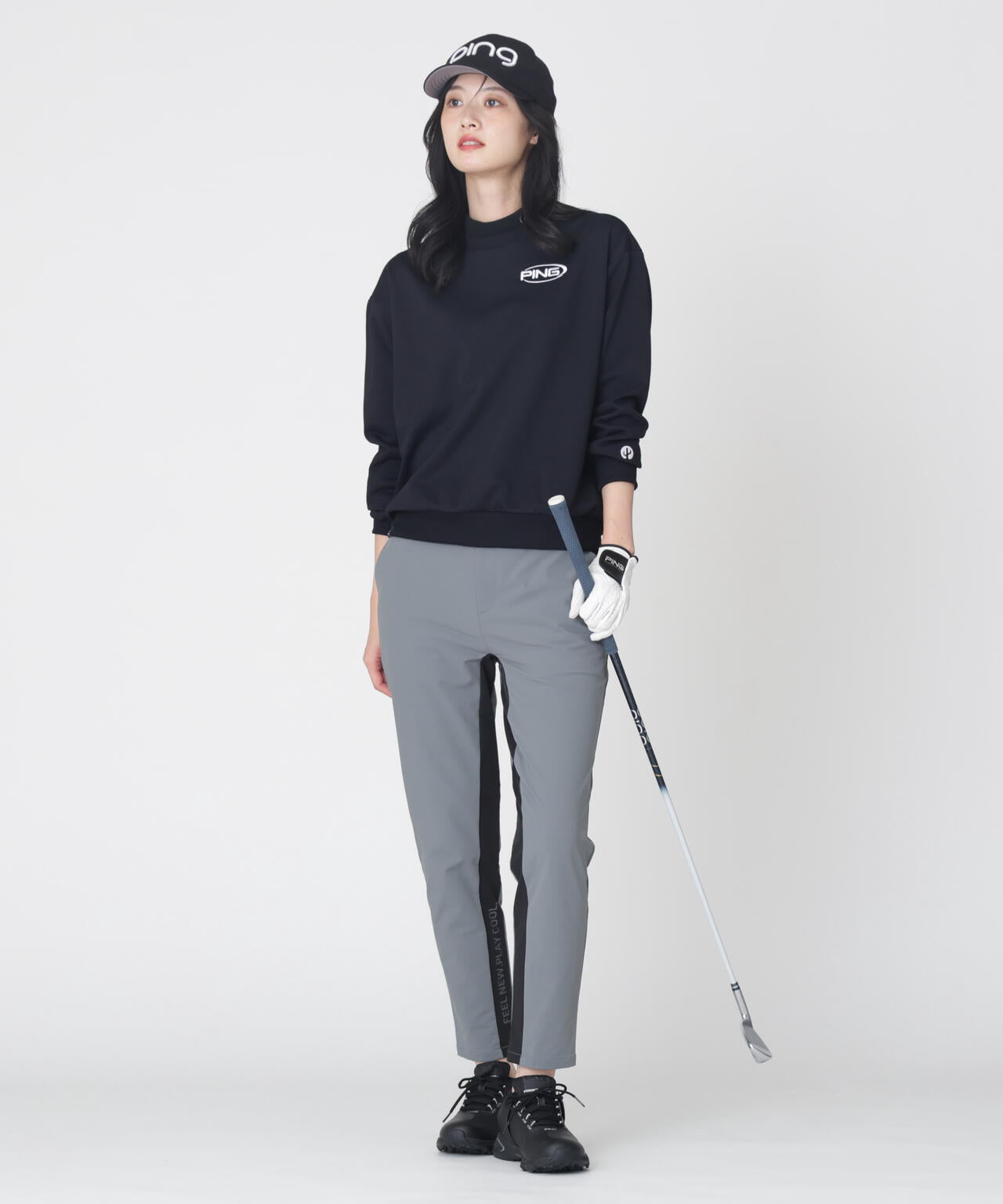 【PING APPAREL】全方向ストレッチ二重織 フィット&ストレッチ配色テーパードパンツ (LADIES)