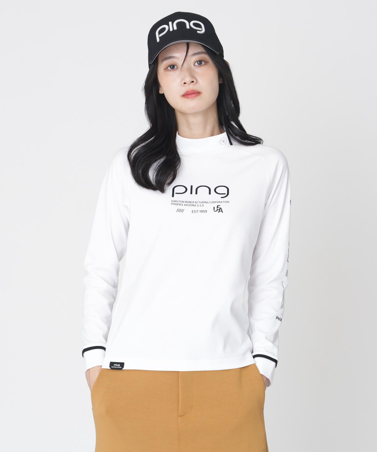 【PING APPAREL】格子リバーススクラムテック長袖ハイネックシャツ (LADIES)
