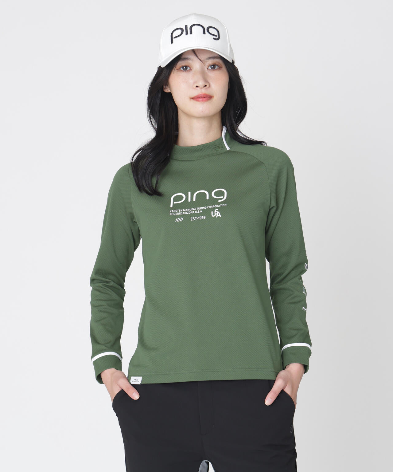 【PING APPAREL】格子リバーススクラムテック長袖ハイネックシャツ (LADIES)