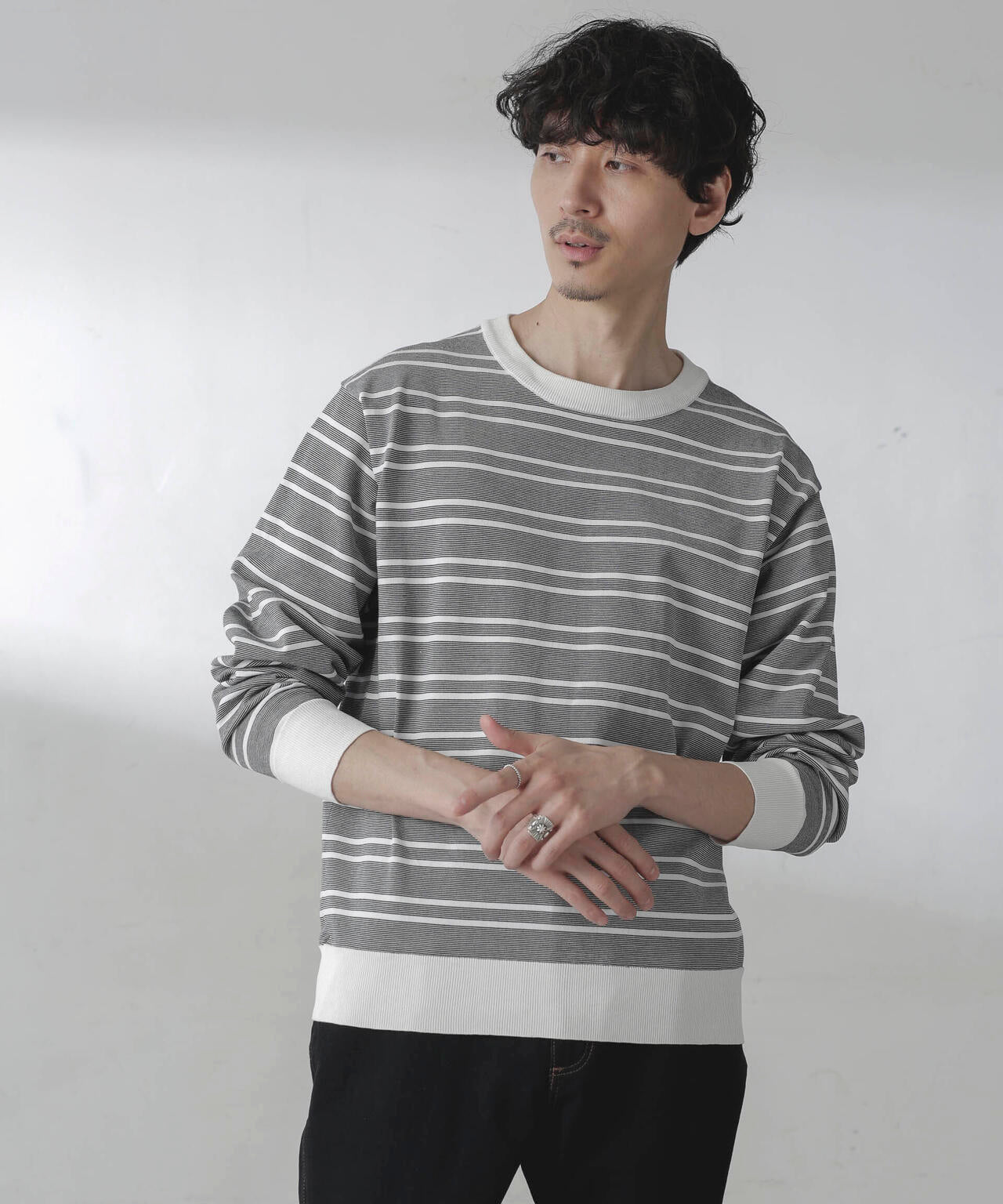 C/SORONA プレーティングボーダーニットTシャツ