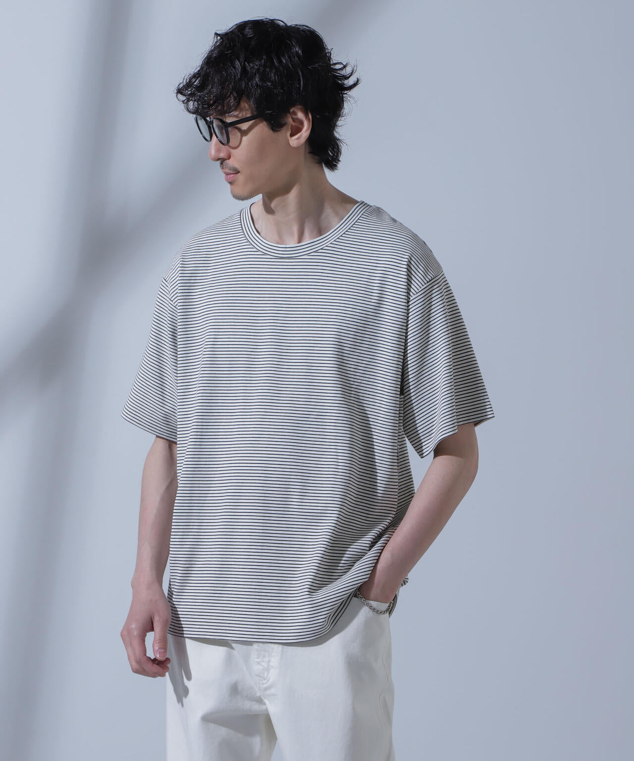 Anti Soaked(R) 汗染み防止 ピンボーダークルーネックTシャツ