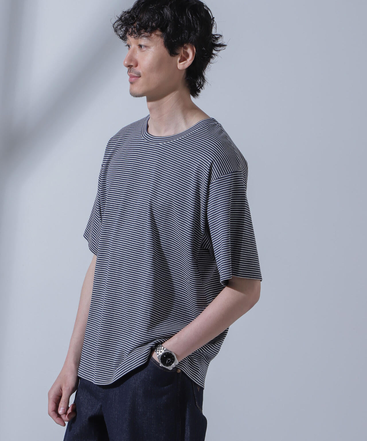 Anti Soaked(R) 汗染み防止 ピンボーダークルーネックTシャツ