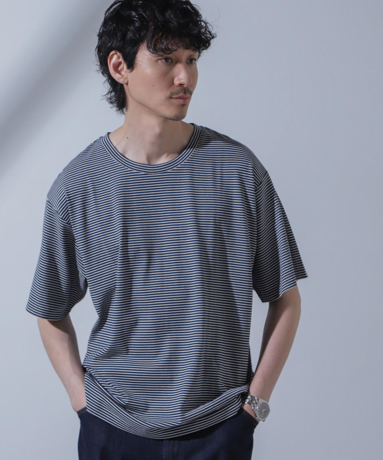 Anti Soaked(R) 汗染み防止 ピンボーダークルーネックTシャツ