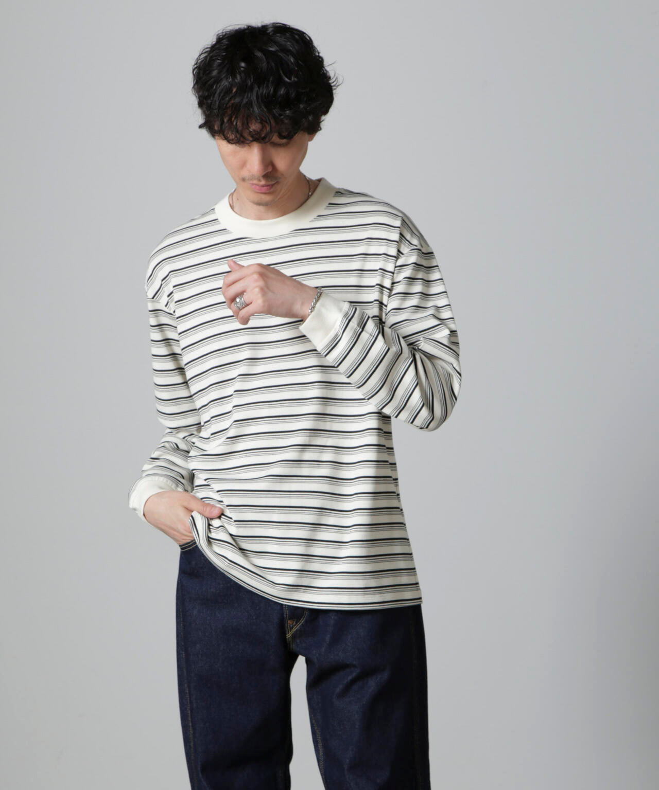 Anti Soaked(R) ランダムボーダークルーネックTシャツ 長袖