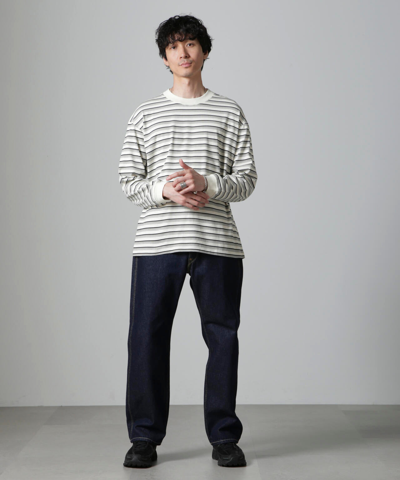 Anti Soaked(R) ランダムボーダークルーネックTシャツ 長袖