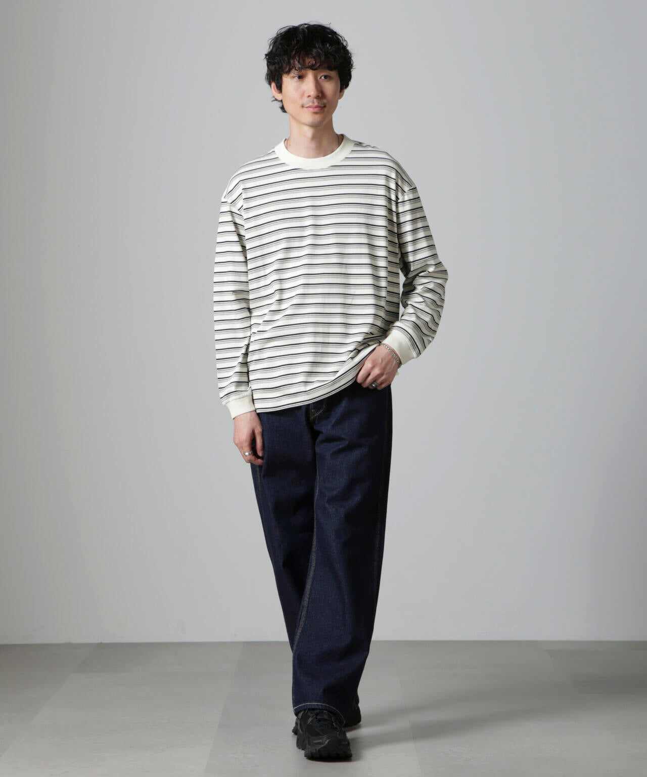 Anti Soaked(R) ランダムボーダークルーネックTシャツ 長袖