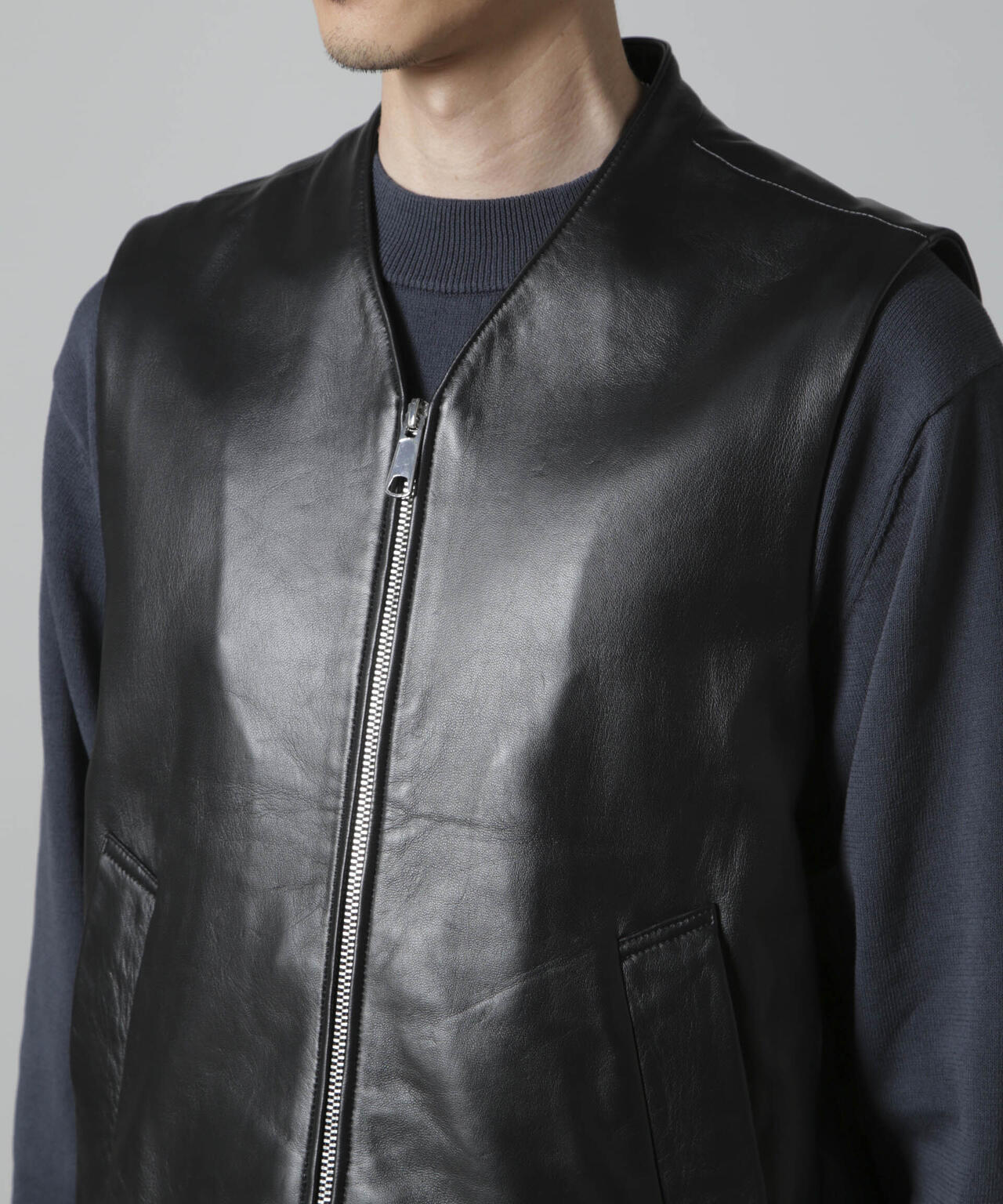Lamb nappa ジップレザージレ