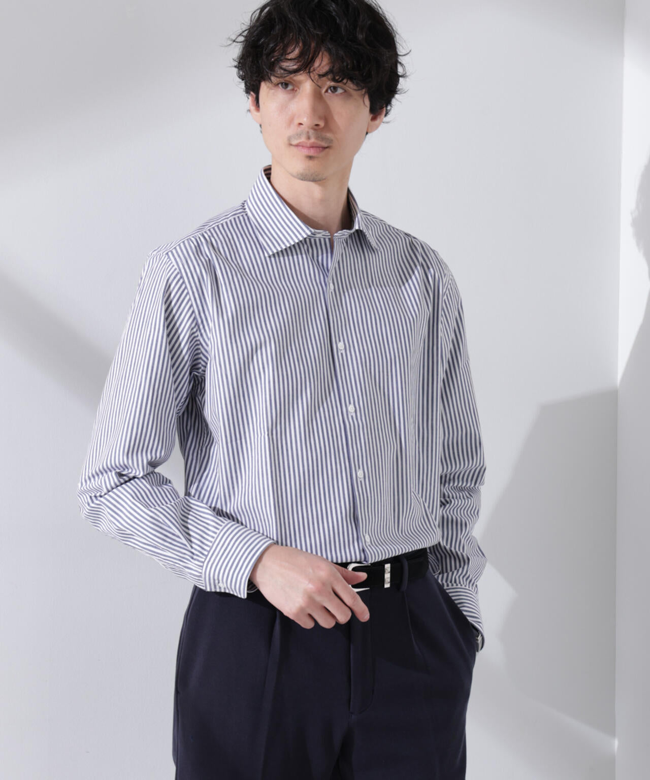 「N shirt」Anti Soaked(R) 汗染み防止セミワイドカラーシャツ長袖