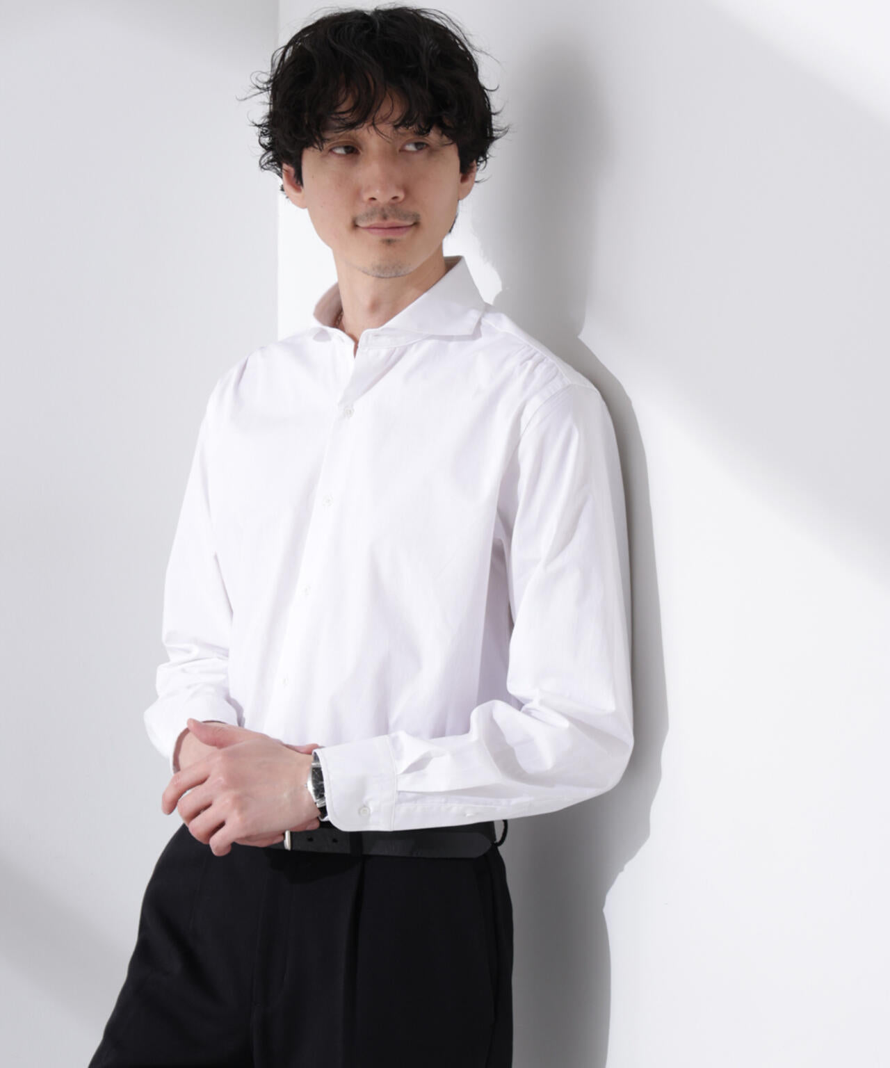 「N shirt」Anti Soaked(R) 汗染み防止ホリゾンタルカラーシャツ長袖
