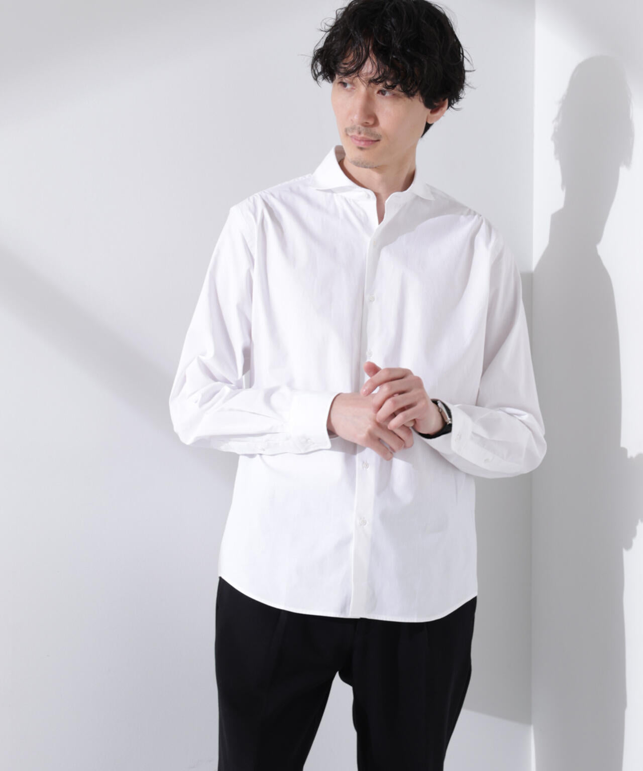 「N shirt」Anti Soaked(R) 汗染み防止ホリゾンタルカラーシャツ長袖