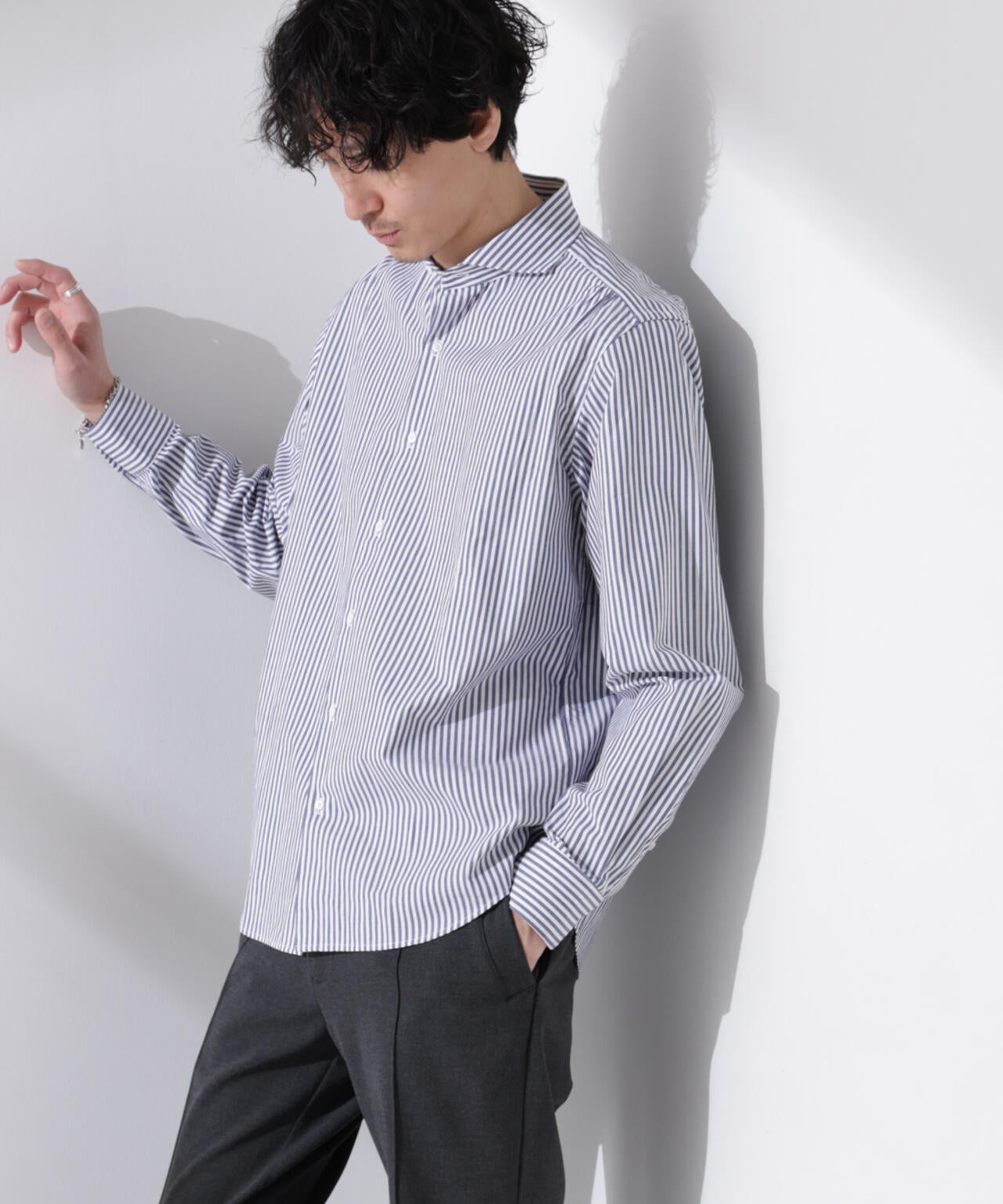 「N shirt」Anti Soaked(R) 汗染み防止ホリゾンタルカラーシャツ長袖