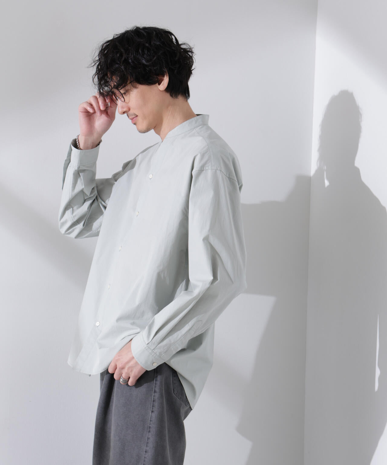 「大人のワイドシャツ」バンドカラー 長袖