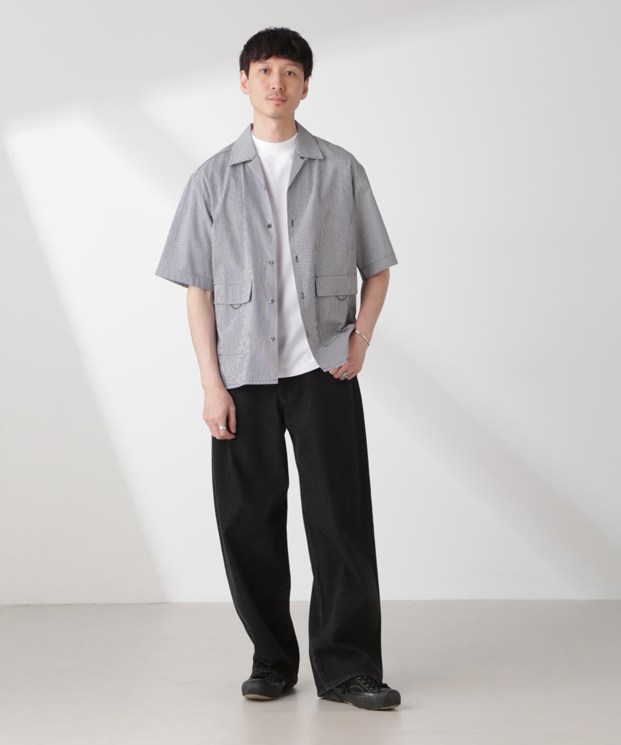 「NJ/CLUB」 マイクロギンガムチェックシャツ 半袖