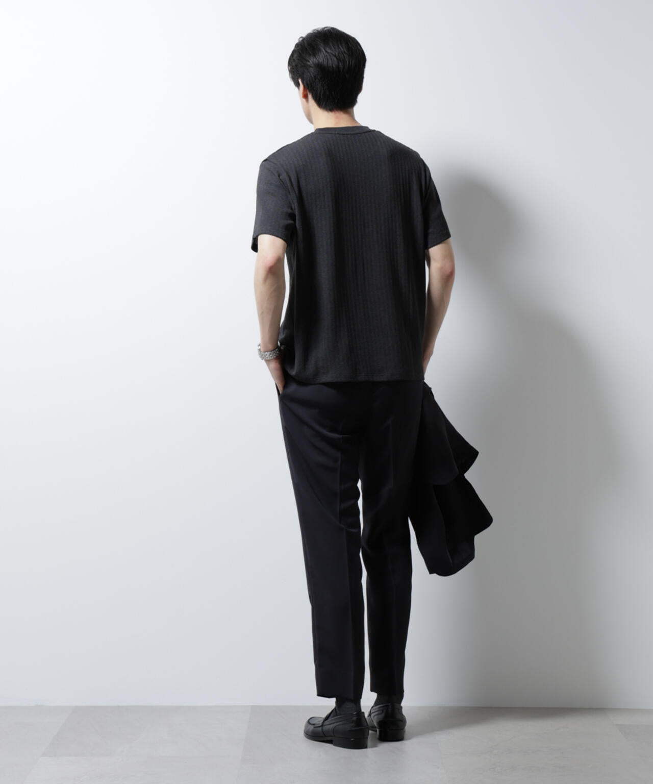 「Damerino」ヘリンボンクルーネックTシャツ/防シワ・吸水速乾・UVカット
