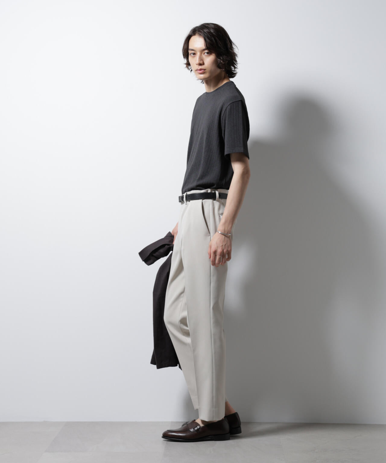 「Damerino」ヘリンボンクルーネックTシャツ/防シワ・吸水速乾・UVカット