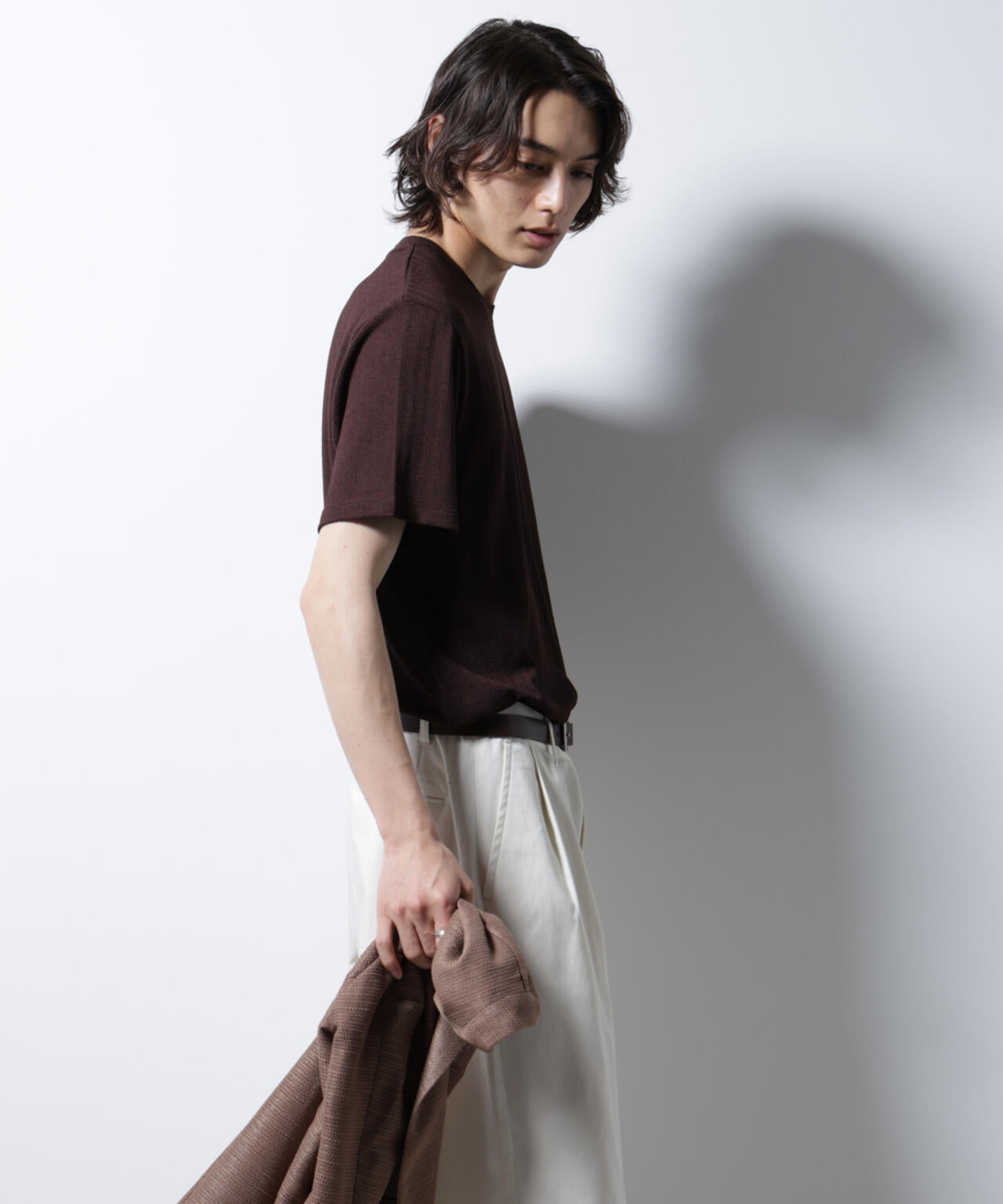 「Damerino」ヘリンボンクルーネックTシャツ/防シワ・吸水速乾・UVカット