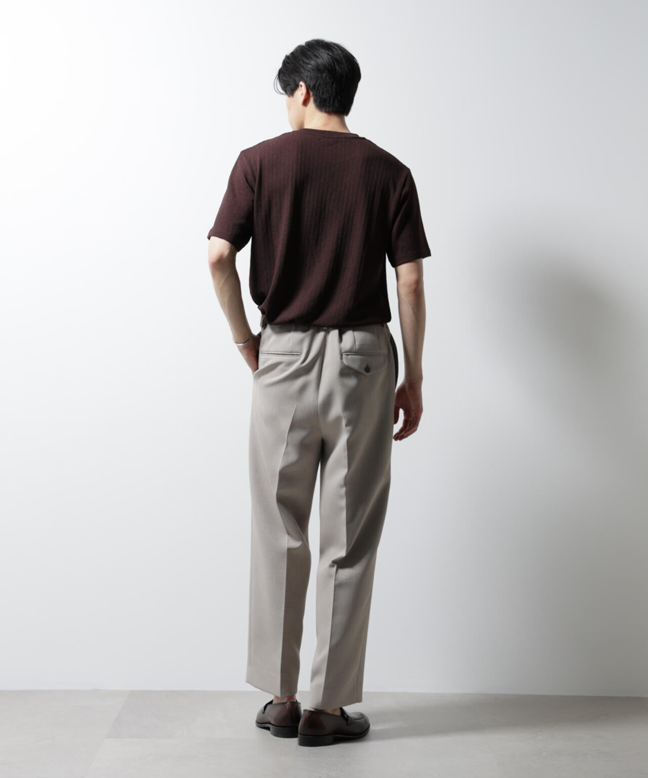 「Damerino」ヘリンボンクルーネックTシャツ/防シワ・吸水速乾・UVカット