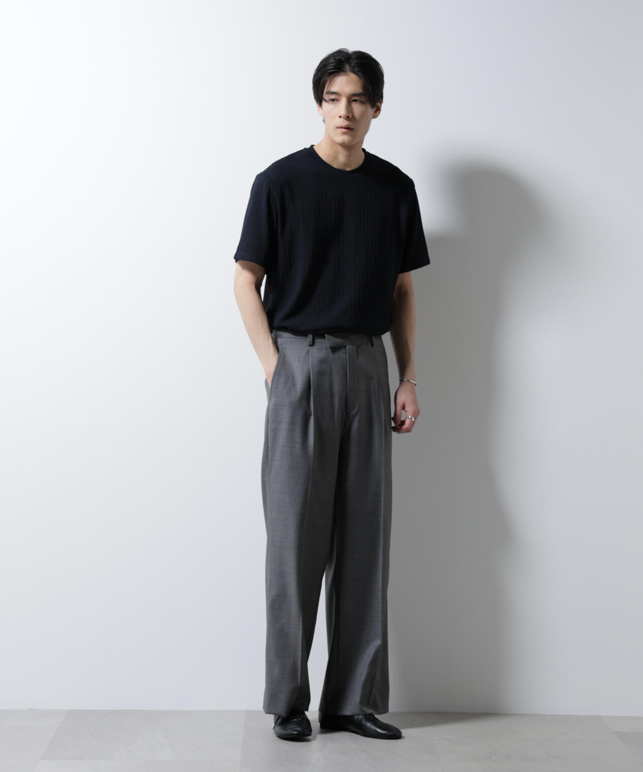 「Damerino」ヘリンボンクルーネックTシャツ/防シワ・吸水速乾・UVカット