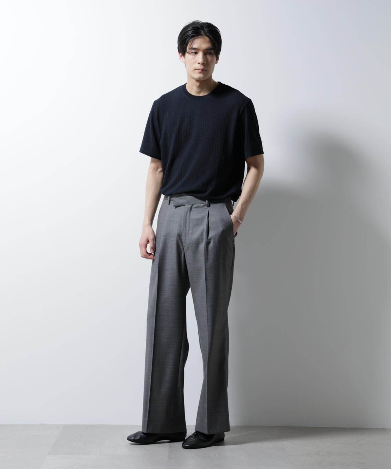 「Damerino」ヘリンボンクルーネックTシャツ/防シワ・吸水速乾・UVカット
