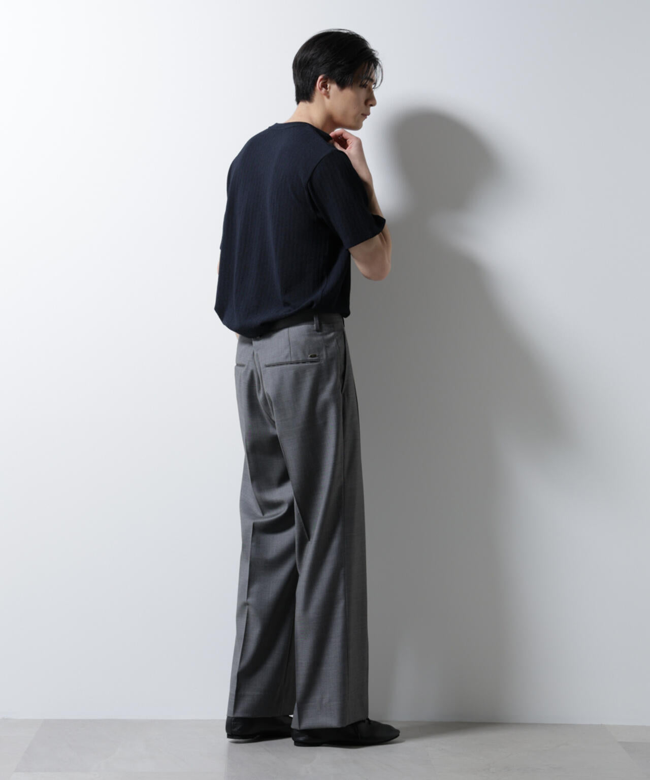 「Damerino」ヘリンボンクルーネックTシャツ/防シワ・吸水速乾・UVカット